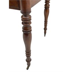 19th century simulated rosewood desk, raised back, turned legs