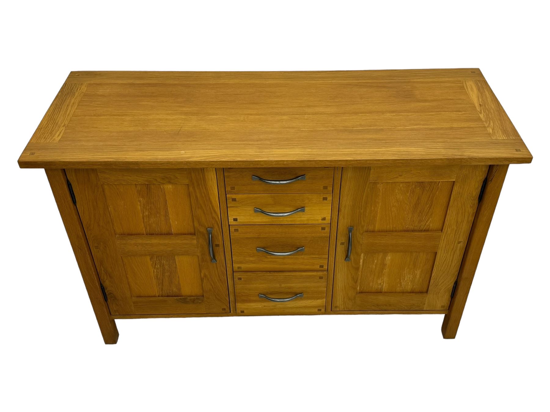 Laura Ashley - 'Milton' light oak sideboard, fitted with four central drawers flanked by two panelled cupboards, on square supports
