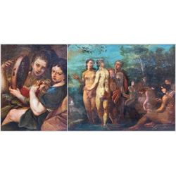 English School (Early 19th Century): The Judgement of Paris and The Musicians, two oils on panel unsigned, the latter with various indistinct inscriptions verso, max 21cm x 33cm (2)
