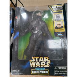 Star Wars figures and playsets, comprising Kenner Millennium Falcon, Galoob Micromachines Death Star, Kenner Dark Vador figure, Kenner Collectors Edition Storm Trooper, kenner Electronic Darth Vader and Hasbro Episode I Qui-Gon Jinn, all boxed and a collection of loose Star Wars figures and vehicles