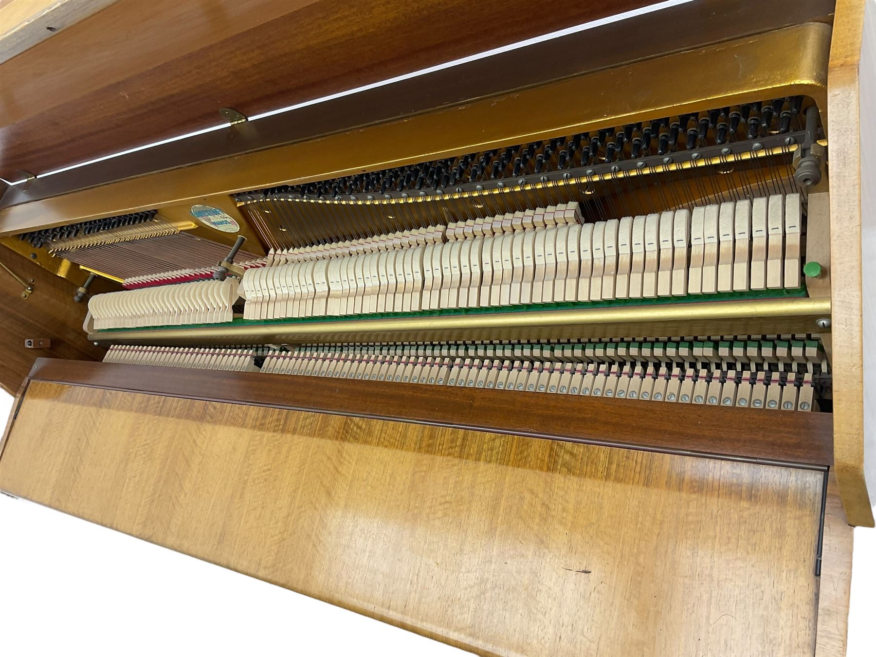 Evestaff - 'Minipiano' mid-20th century walnut cased piano, iron framed and overstrung movment