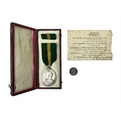 Edward VII Territorial Force Efficiency medal awarded to 471 Gnr. F.J. Burden  2/NTH'BN B.R.F.A. with ribbon and ribbon bar; and George V 1911 sixpence