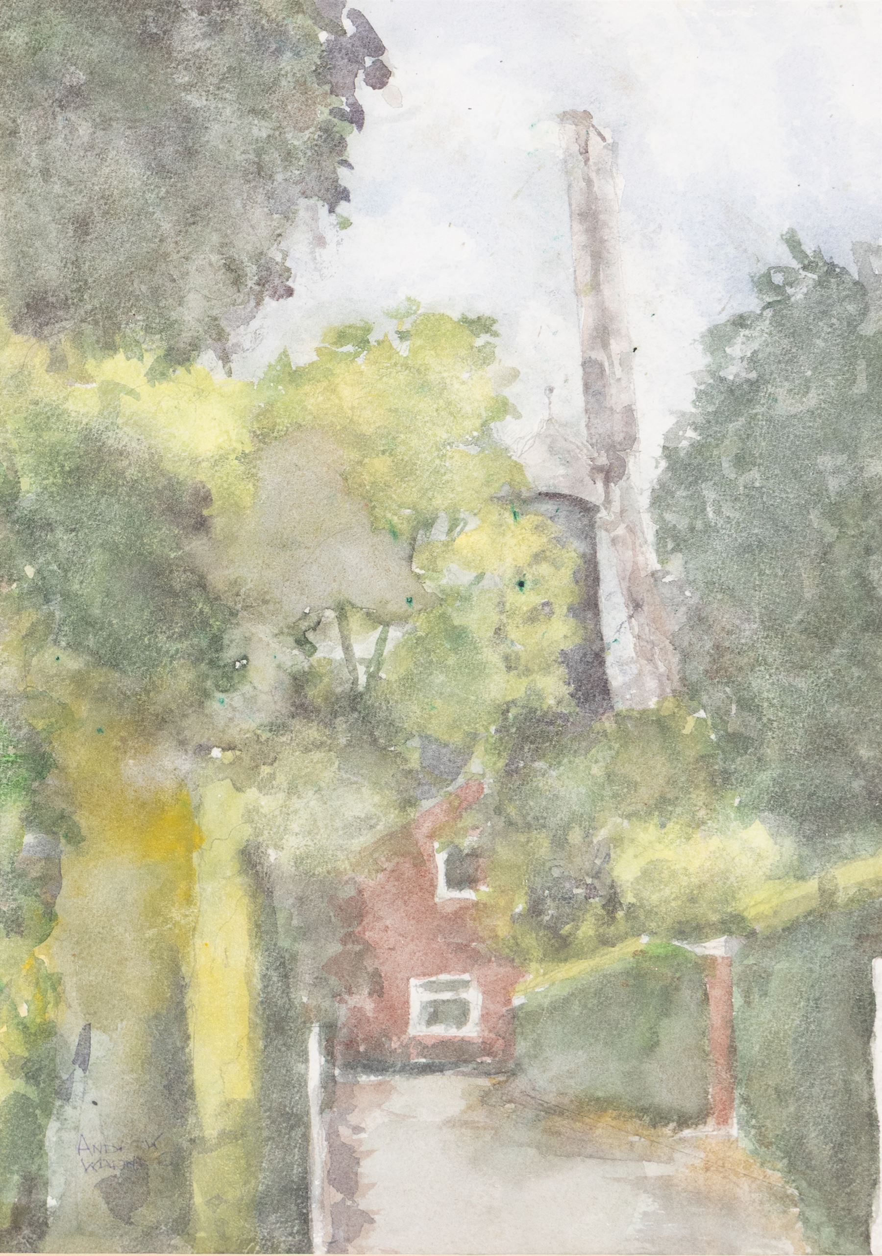 Andrew Warnes (East Riding 20th Century): 'Skidby Windmill' 'Burton Agnes Church' 'River Derwent' and another, set of four watercolours signed, mostly titled verso max 35cm x 25cm (4)