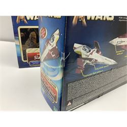 Star wars - Attack of the Clones - Jango Fett Slave 1; Obi-Wan Kenobi's Jedi Starfighter; Reek Arena Battle Beast; Acklay Arena Battle Beast; two x Anakin Skywalker Speeder; and Zam Wesell Speeder; all in sealed boxes (7)