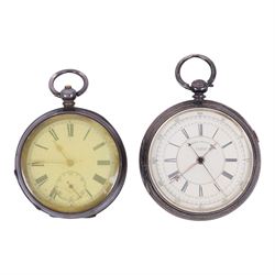 Victorian silver improved chronograph open faced pocket watch by J.Cryer, together with a ...