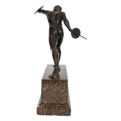 Third Reich; bronze sculpture, after Arno Breker modelled as a Gladiator upon a stepped rectangular marble base, belonging to Hans Christian Weber, gifted to him on the Day of German Art parade 1938 from Mayor Karl Fiehier, H45cm 