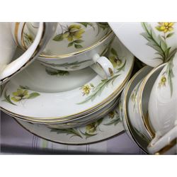 Royal Grafton Evesham pattern part tea and dinner service, to include teapot, coffee pot, milk jugs, tea cups and saucers, dinner plates, sauce jug, covered tureens etc 