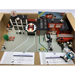Lego - Set 6382 Fire Station (from Classic Town) 1981. Complete with minifigs and instructions and Set 6386 Police Command Base (from Classic Town) 1986. Complete with minifigs but no instructions. Both assembled and unboxed