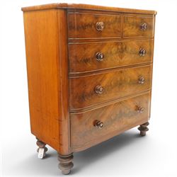Victorian mahogany bowfront chest, with mahogany veneered drawers two over three drawers, ...