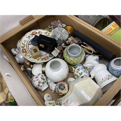 Selection of collectables, to include, vases, collectors plates, costume jewellery, watches etc, in five boxes 