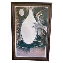 N Miller (British 20th Century): Snowy Mountains, oil pastel signed and dated '78 together with a watercolour by Tom McAndrew and another similar indistinctly signed; Mixed media caveman-style work together with an abstract print and Chris Flinton and Janet Burdon photographs; 'After Tapio Wirkkala: ‘Arabia', large Royal Academy poster (8)