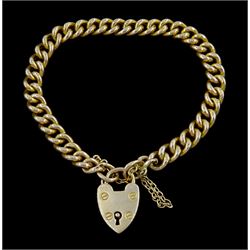Early 20th century rose gold curb link bracelet, with heart locket clasp, stamped 9ct