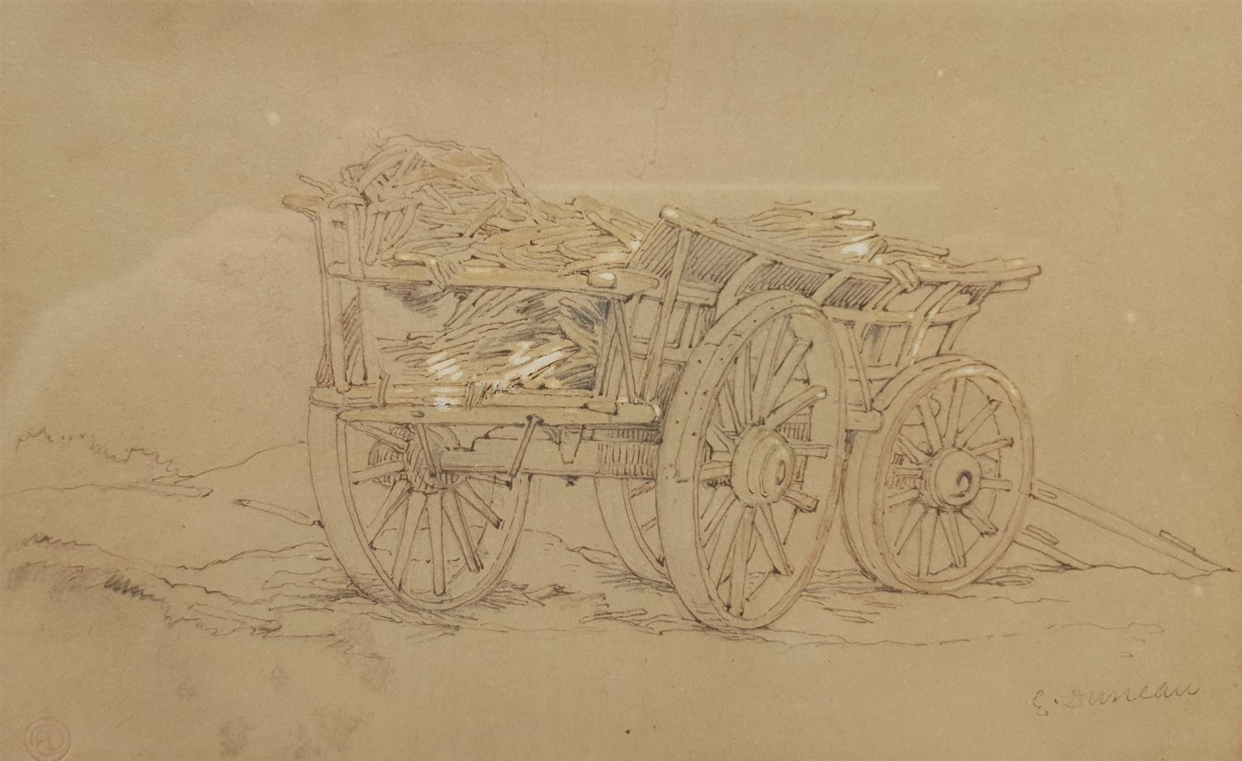 Edward Duncan RWS (British 1803-1882): The Farm Wagon, pen and watercolour signed 11cm x 17cm