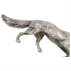 German silver model of a prowling fox, stamped Germany Sterling to underside of tail, together with a Continental silver model of a hair, with London import mark for 1971, tallest H6cm 