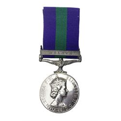 Elizabeth II General Service Medal with Malaya clasp awarded to 22682079 Pte. J. Siddall E. Yorks.; with ribbon