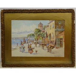  Pablo Martinado (Italian early 20th century): Mediterranean Quayside, watercolour signed 32cm x 46cm  
