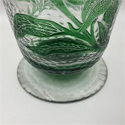 1930s Richardsons Cameo Rich vase of footed bell form, with green cut lilies over a planished effect ground below plain border, 20cm