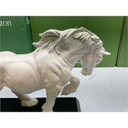 Five Beswick and Royal Doulton horse figures in matt white on black plinths, comprising of  Spirit of Affection no. 2689/2536, Springtime no.2837, Spirit of peace no.2916, Spirit of earth no.2914 and Spirit of the wild no. 183, together with a composite figure of a horse (6)