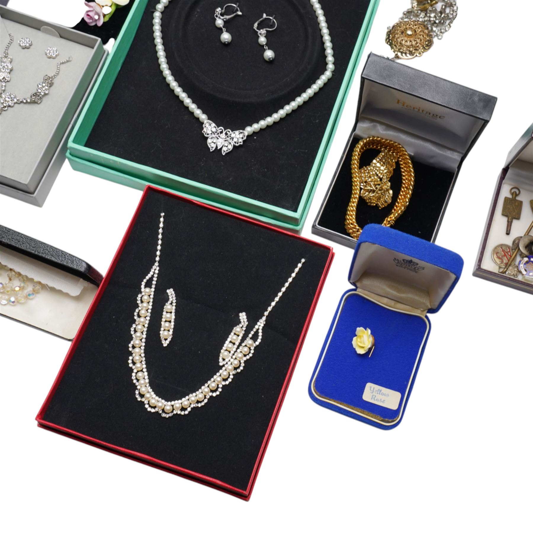 Silver fusee lever pocket watch, silver bangle and pair of silver garnet stud earrings, a large collection of costume jewellery and watches and a George VI Special Constabulary Faithful Service medal to John Dixon