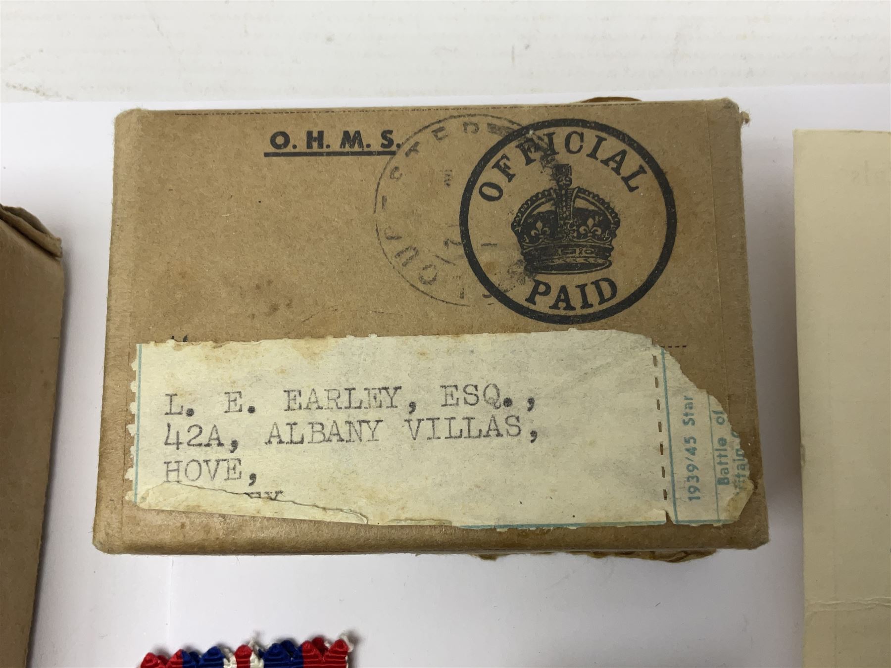 WWI pair of medals comprising British War Medal and Victory Medal awarded to 380807 Pte. W. Hayles Hamps. R.; Imperial Service Medal awarded to William Hayles; cased and boxed; WWII 1939-1945 War Medal and Defence Medal in issue box with slip; 1930s hallmarked silver football presentation fob etc