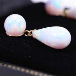 Pair of 9ct gold opal pendant earrings, boxed