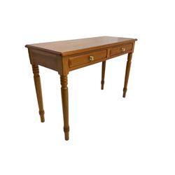 Knightman - cherrywood side or console table fitted with two drawers, on tapered turned supports by Horace Knight workshop of Balk, Thirsk