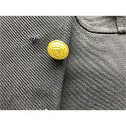 Mid 20th century French Ugeco Nantes first class dress navy blue uniform with ribbon bar with cap, and quantity of Sapeurs Pompiers patches, Sapeurs Pompiers de Caen belt buckle etc