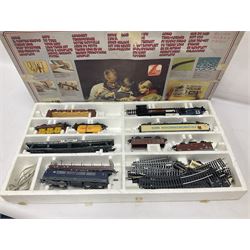 Large quantity of toy railway collectables, to include Faller ‘Hit Train’ boxed sets 3706, 3732, 3753; Lima automatic car unloader, quantity of track and accessories, etc in two boxes 