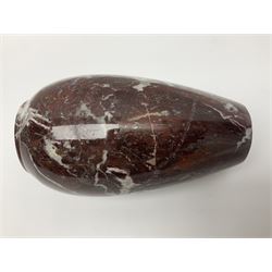 Red marble vase, of baluster form, H18cm