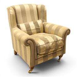 Alstons - 'Ixworth' armchair, upholstered in striped fabric, with loose seat cushions and ...