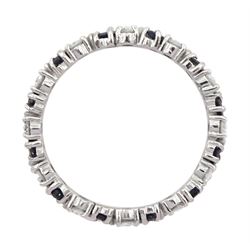 18ct white gold marquise cut sapphire and round brilliant cut diamond full eternity ring, Birmingham import mark 1974, total diamond weight approx 0.50 carat