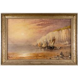 Manner of William Edward Webb (British 1862-1903): Headland and Bay at Sunset - Possibly Flamborough Head, oil on board, indistinct remains of signature l.l. 19cm x 30cm