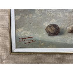 Johannes Wouterus Van Trirum (Dutch 1924-2011): Kittens and a Pesky Walnut, oil on canvas signed 18cm x 38cm 