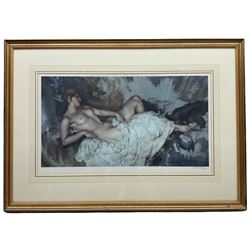 Sir William Russell Flint (Scottish 1880-1969): 'Reclining Nude I', limited edition colour print signed in pencil pub. 1965, 31cm x 58cm