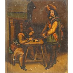 Dutch School (19th century): 'Officer Dictating a Letter' after Gerard ter Borch and Shipwrecked Soldiers, pair oils on metal unsigned 20cm x 17cm (2)