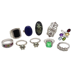  Collection of silver semi-precious stone set rings stamped 925 (10)  