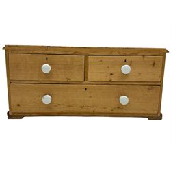 Victorian low pine chest, two short over one long drawer 