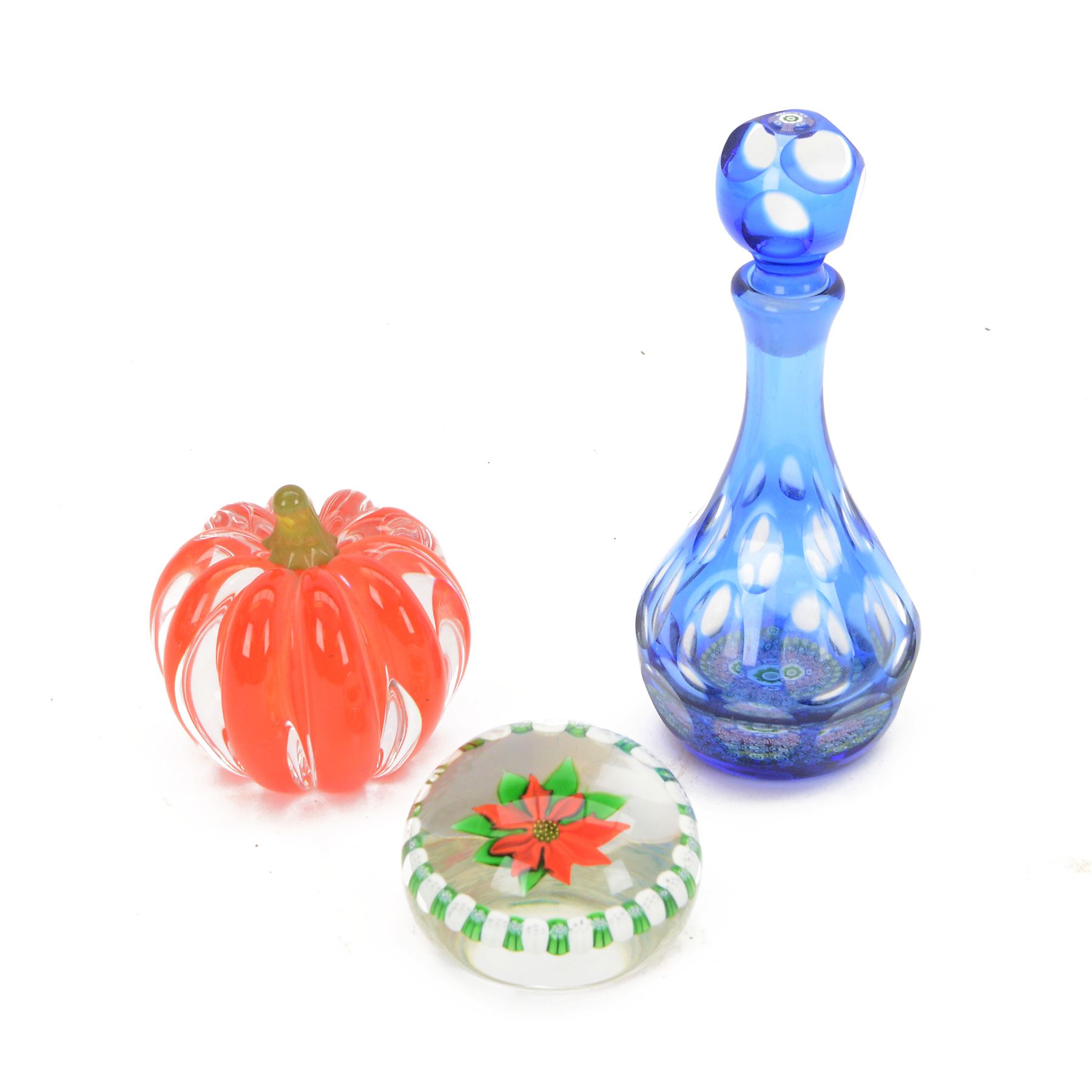 Perthshire Crieff millefiori glass scent bottle, together with a Caithness glass paperweight and another paperweight 