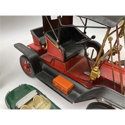Four Franklin Mint Precision Models, one with hardwood body; large reproduction model of a vintage racing car L52cm; and four other modern metal/wooden models of vintage cars; all unboxed (9)