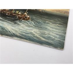 Richard Abbott: St Michael’s Mount, painted oil on porcelain plaque, with 'St Michaels Mount painted by R. Abbott', inscribed on reverse, H15cm, W19cm