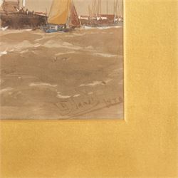 Thomas Bush Hardy (British 1842-1897): Sailboats on Choppy Seas - possibly Boulogne in France, watercolour signed and dated 1878, 15.5cm x 26cm 