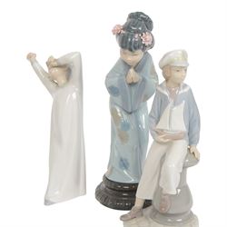 Ten Lladro figures, including Swan 5231, Friendship 1230, Geisha Girl 4989, Boy with Yacht etc 