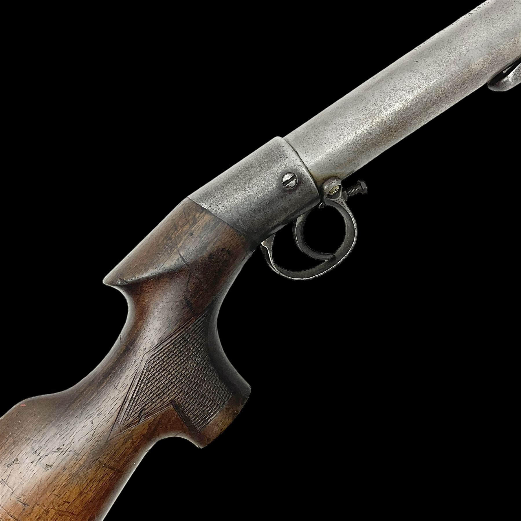 Early 20th century BSA Improved Model D .177 cal. air rifle, with underlever action, top-loading, walnut stock with chequered semi-pistol grip, serial no.46481, L100cm overall NB. AGE RESTRICTIONS APPLY TO THE PURCHASE OF AIR WEAPONS.