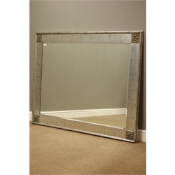  Large wall mirror in silver frame with bevelled glass, 115cm x 145cm  