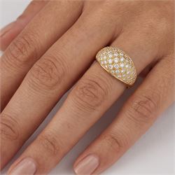 18ct gold diamond dome ring, pave set with round cut diamonds, London import mark 1989