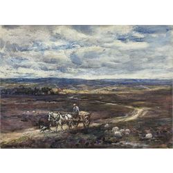 Rowland Henry Hill (Staithes Group 1873-1952): Horse Drawn Carts on North Yorkshire Moorland Tracks, pair watercolours signed and dated 1930, 27cm x 38cm (2)