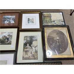 Seven watercolours, crystoleum, three mezzotints, etc