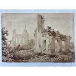 English School (19th century): 'Byland Abbey - York', sepia watercolour titled unsigned 29cm x 43cm