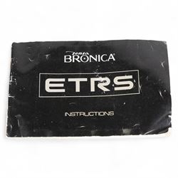 Zenza Bronica ETRS medium format camera, serial no. 8301079, with Zenza Bronica Zenzanon EII 1:2.8 f=75mm lens with lens cap, serial no. 7955198 and two film backs and instruction booklet