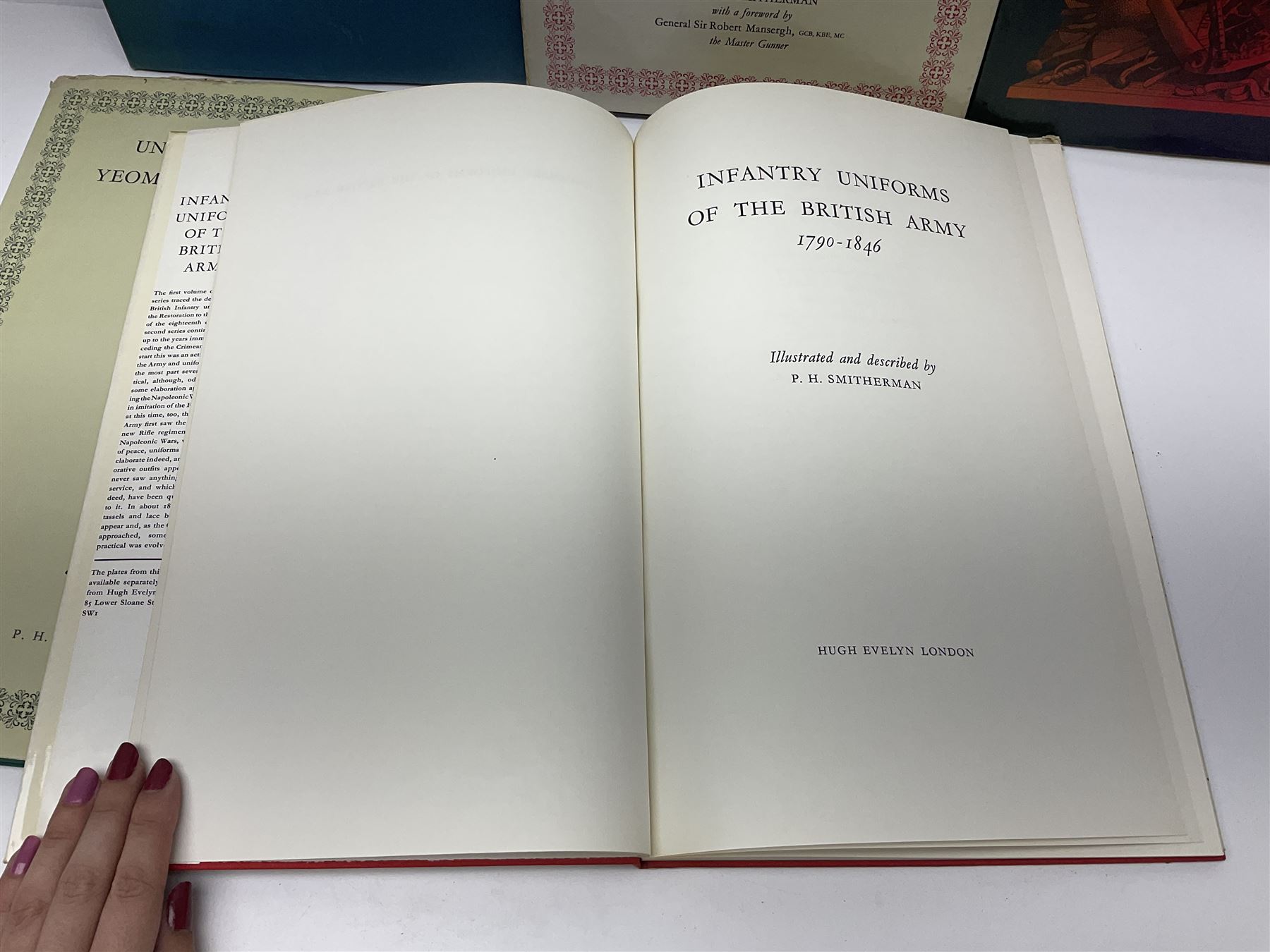 Set of six 1960s books on British Uniforms published by Hugh Evelyn London comprising Cavalry Uniforms of the British Army, Uniforms of the Royal Artillery, Uniforms of the Scottish Regiments, Uniforms of the Yeomanry Regiments and Infantry Uniforms of the British Army Series 1 & 2; all with dustjackets